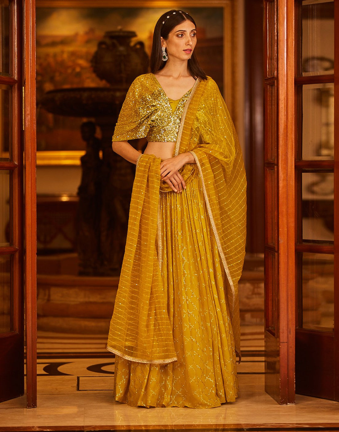 Sequence Embroidered Georgette Lehenga With Butterfly Sleeves