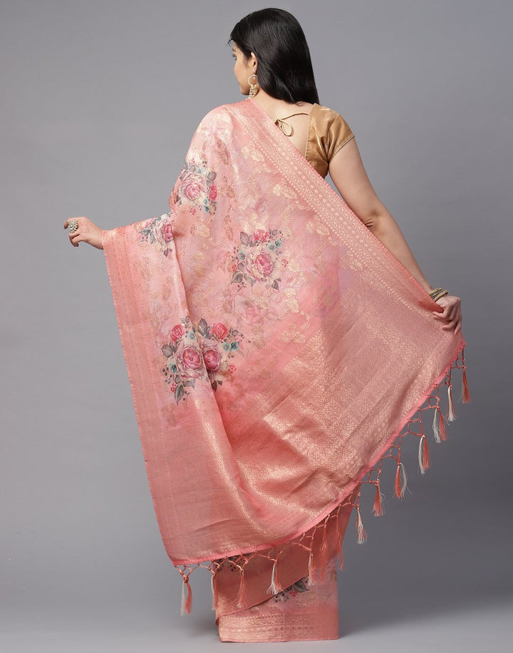 Floral Print Cotton Linen Saree