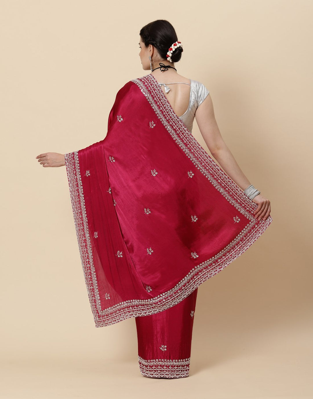 Embroidered Satin Saree