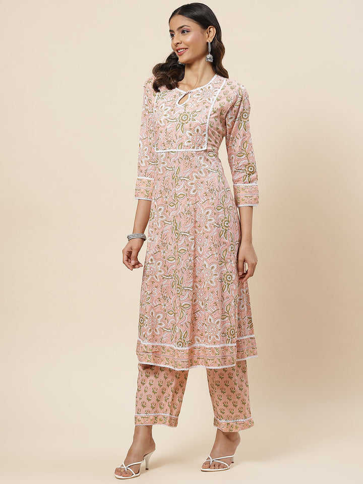 Floral Printed Cotton Kurta With Palazzo
