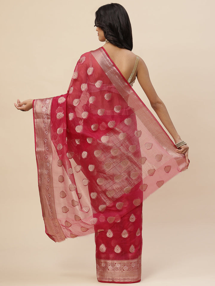 Zari Booti Organza Plain Saree