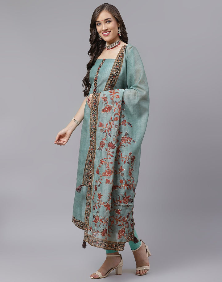 Chanderi Embroidered Suit Piece with fancy dupatta
