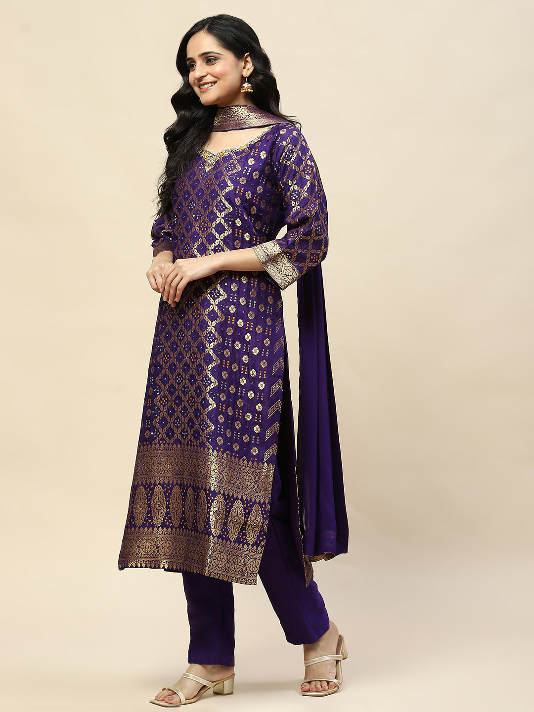 Woven Banarasi Kurta With Pants &amp; Dupatta