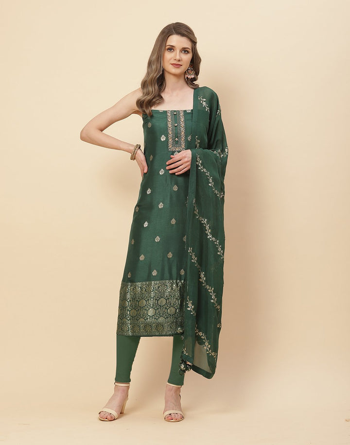 Embroidered Art Handloom Dupion Suit Piece with Chanderi Banarasi Dupatta