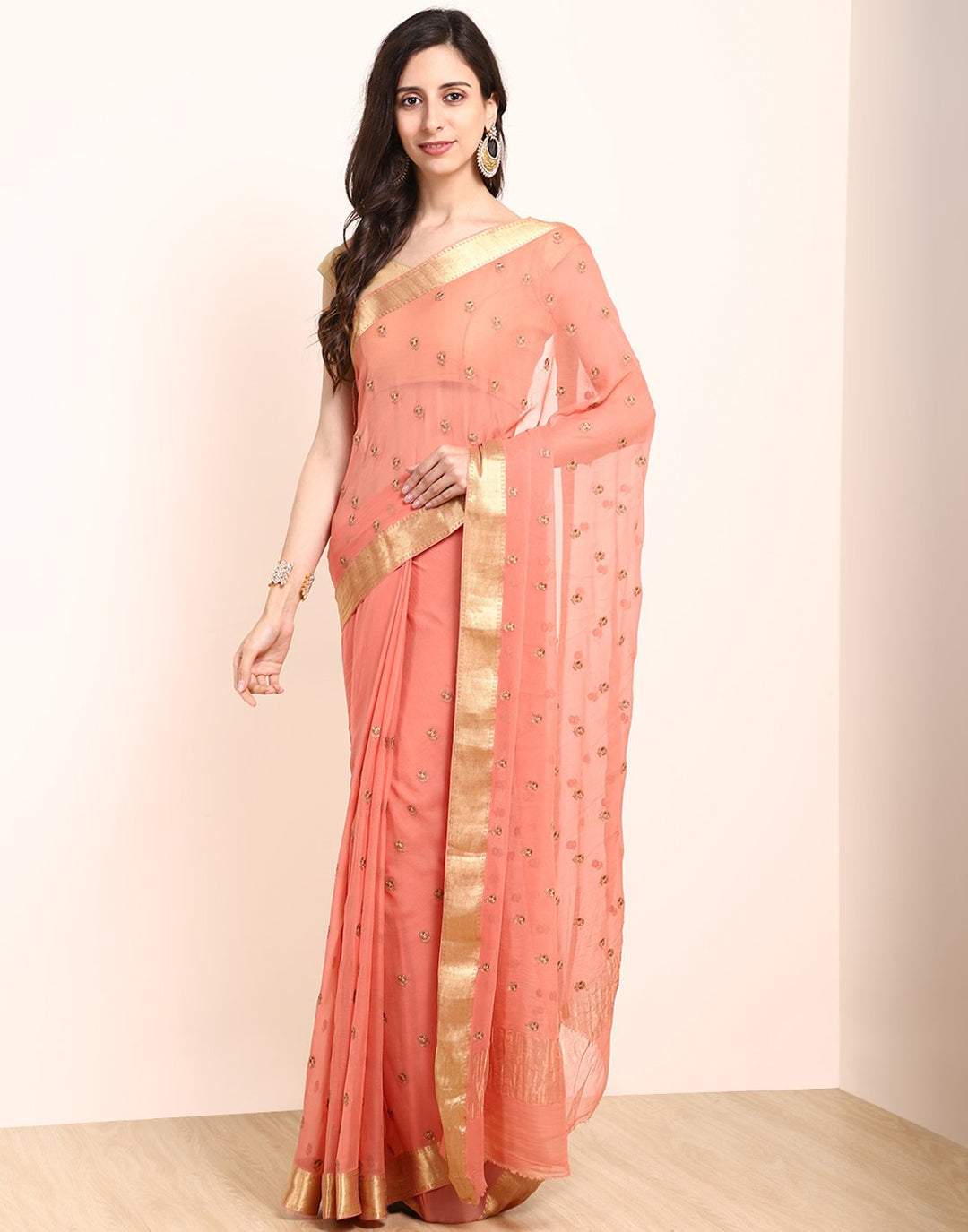 MBZ Meena Bazaar-Yellow Chiffon Saree
