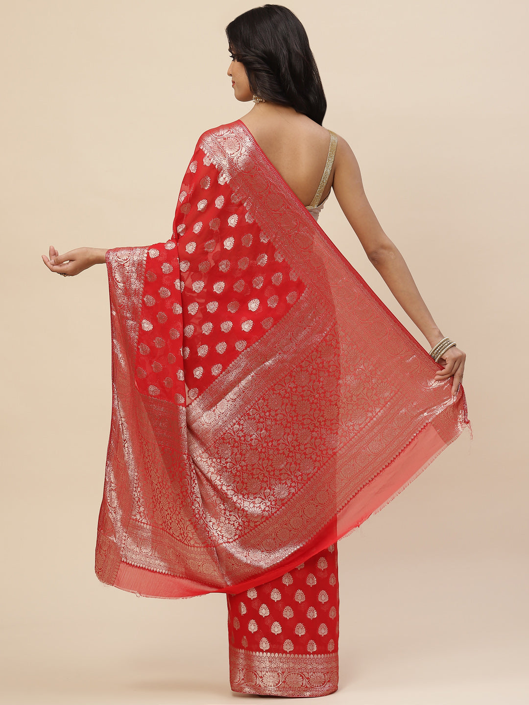 Zari Booti Chiffon Plain Saree