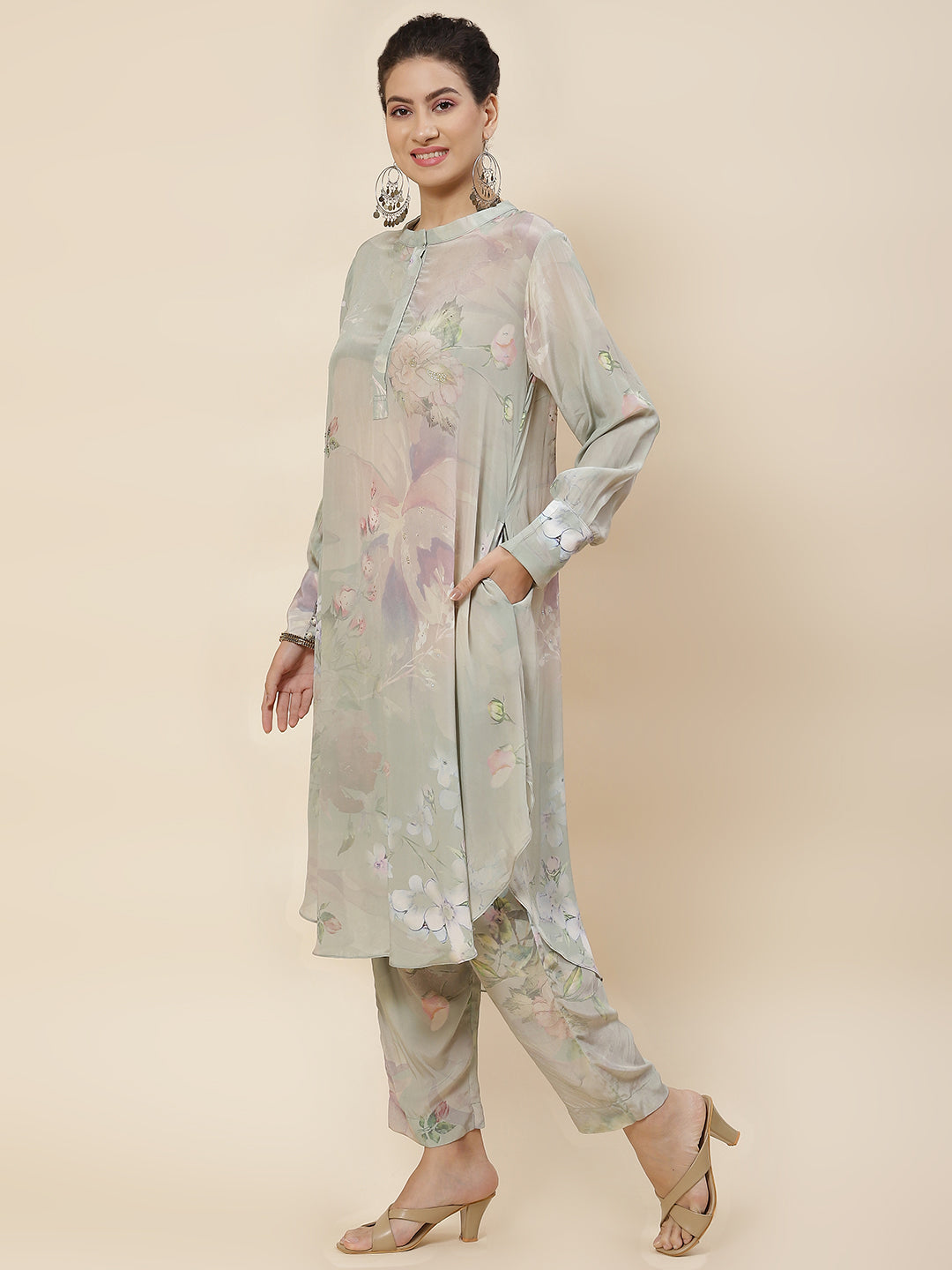 Printed Crepe Kurta With Pants