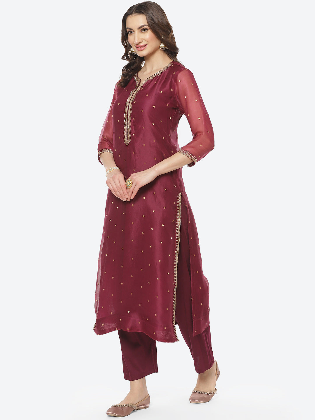 Embroidered Neck Organza Kurti With Pant