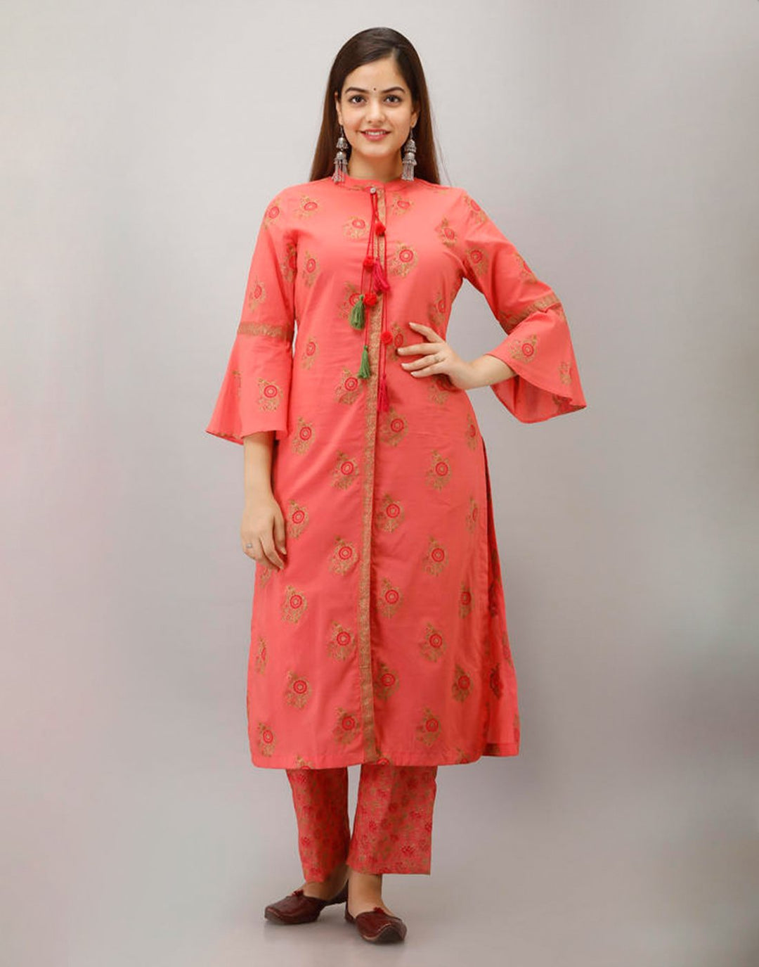 Printed Cotton Kurti And Pant With Bell Sleeves