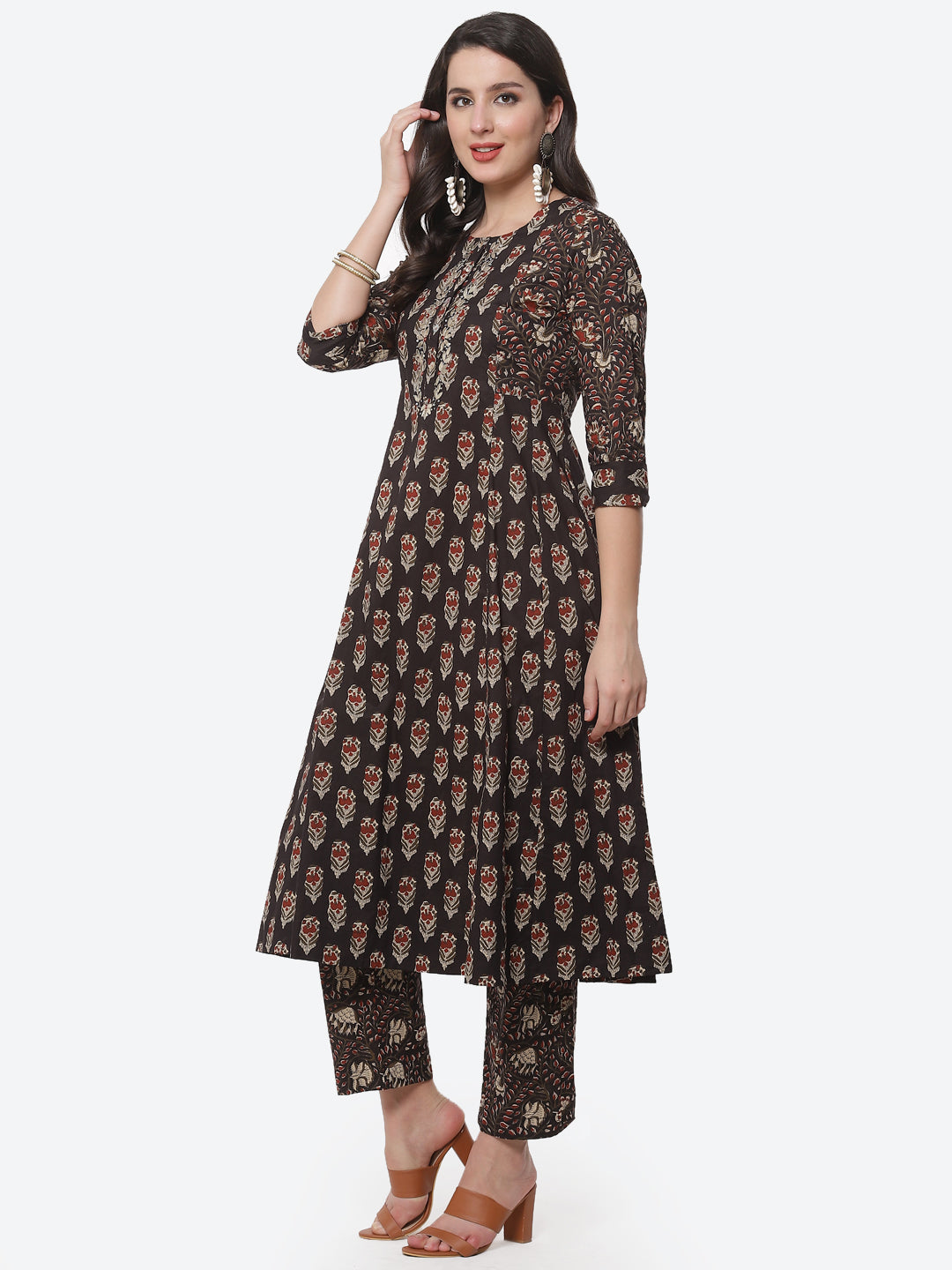 Printed Anarkali Gota Work Cotton Kurti With Pant