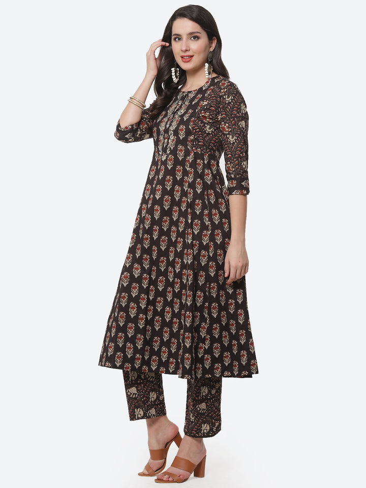 Printed Anarkali Gota Work Cotton Kurti With Pant