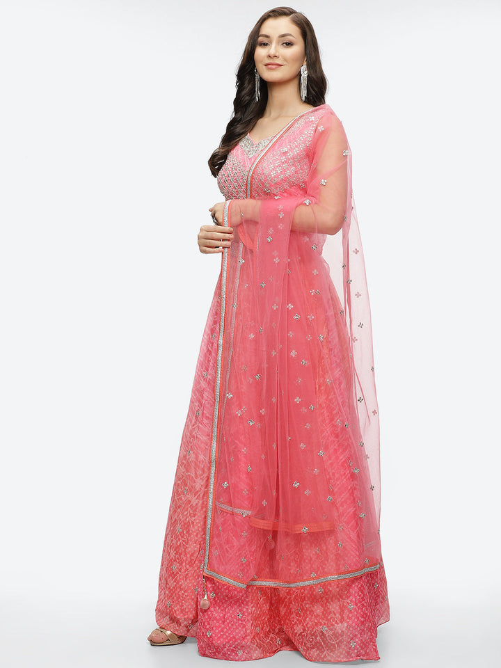 Zari Booti Embroidered Crepe Choli With Lehenga &amp; Net Dupatta