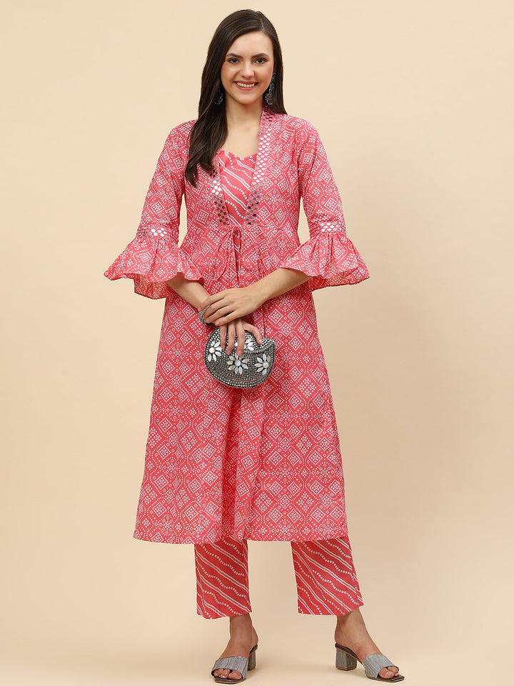 Printed Cotton kurta With Pants &amp; Jacket