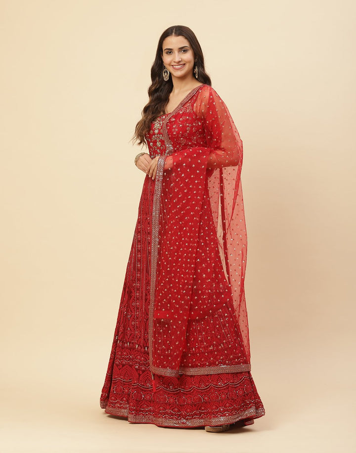 Embroidered Anarakli Salwar Kameez Stitched Suit With Net Dupatta
