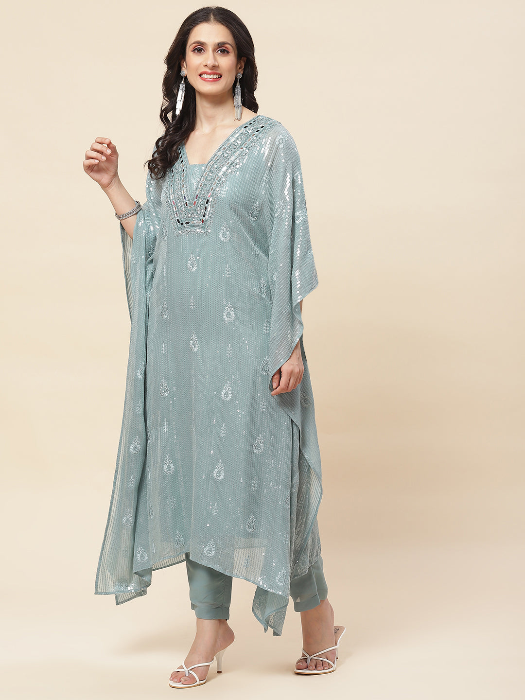 Sequin Embroidered Georgette Kurta With Pants