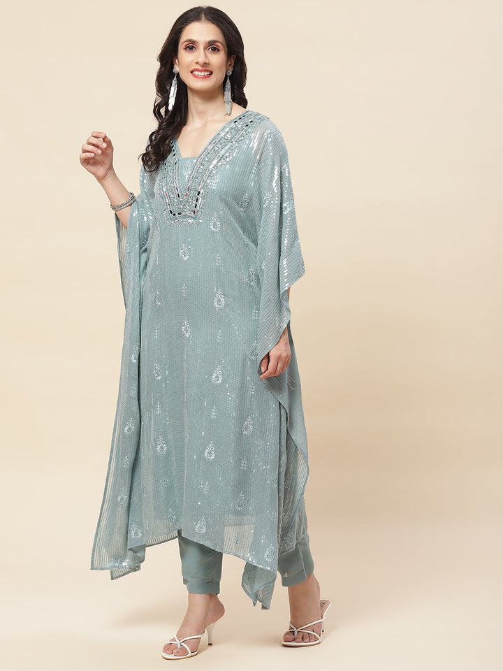 Sequin Embroidered Georgette Kurta With Pants
