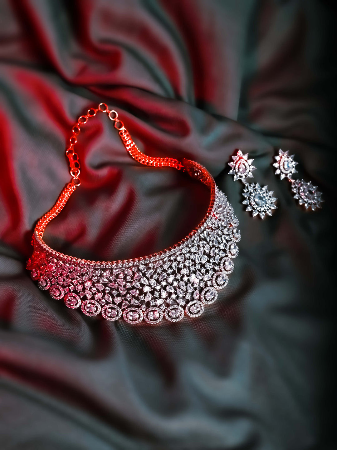 Silver AD Necklace Set With Earrings