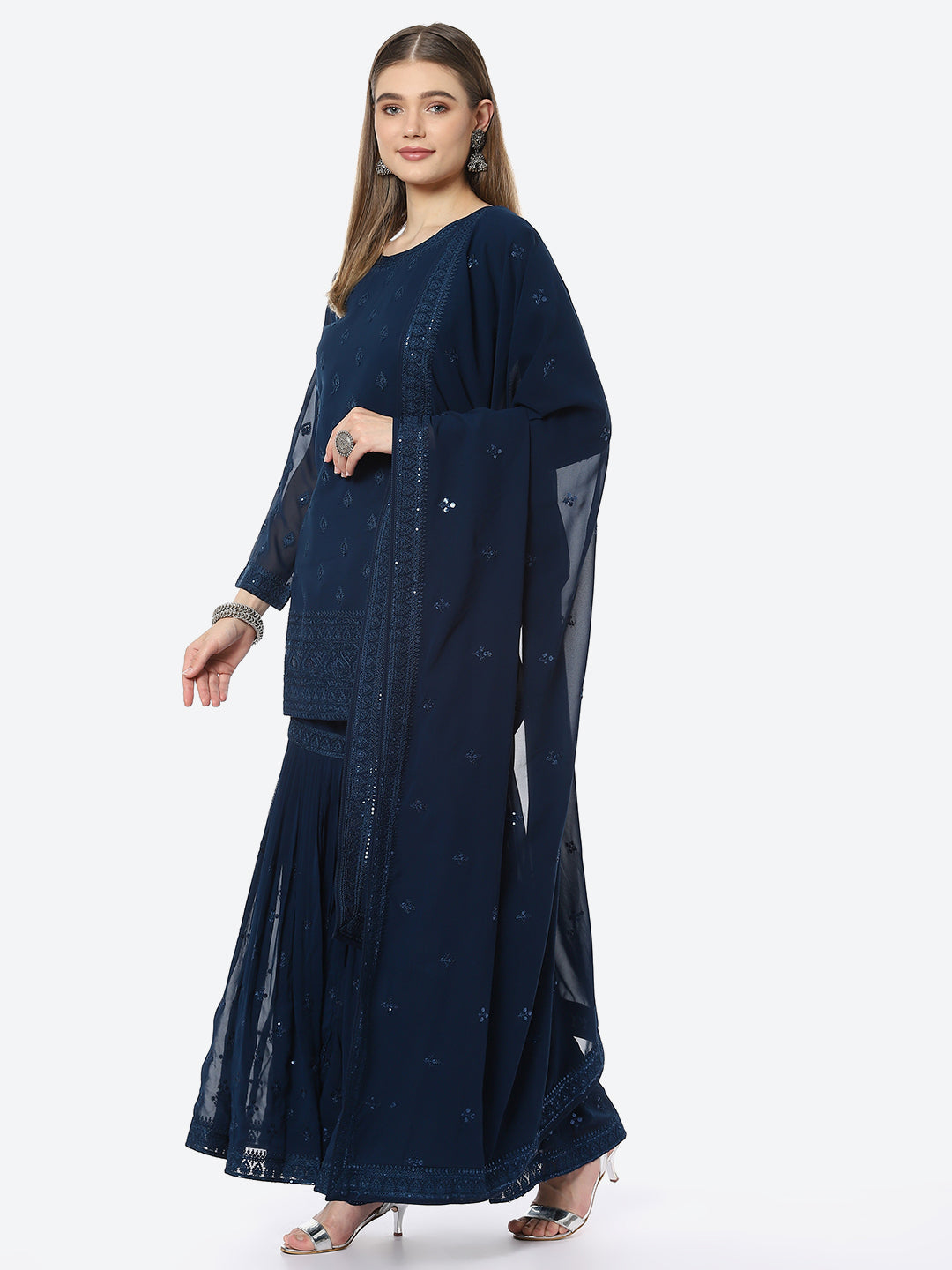 Resham Booti Georgette Kurta With Garara &amp; Georgette Dupatta