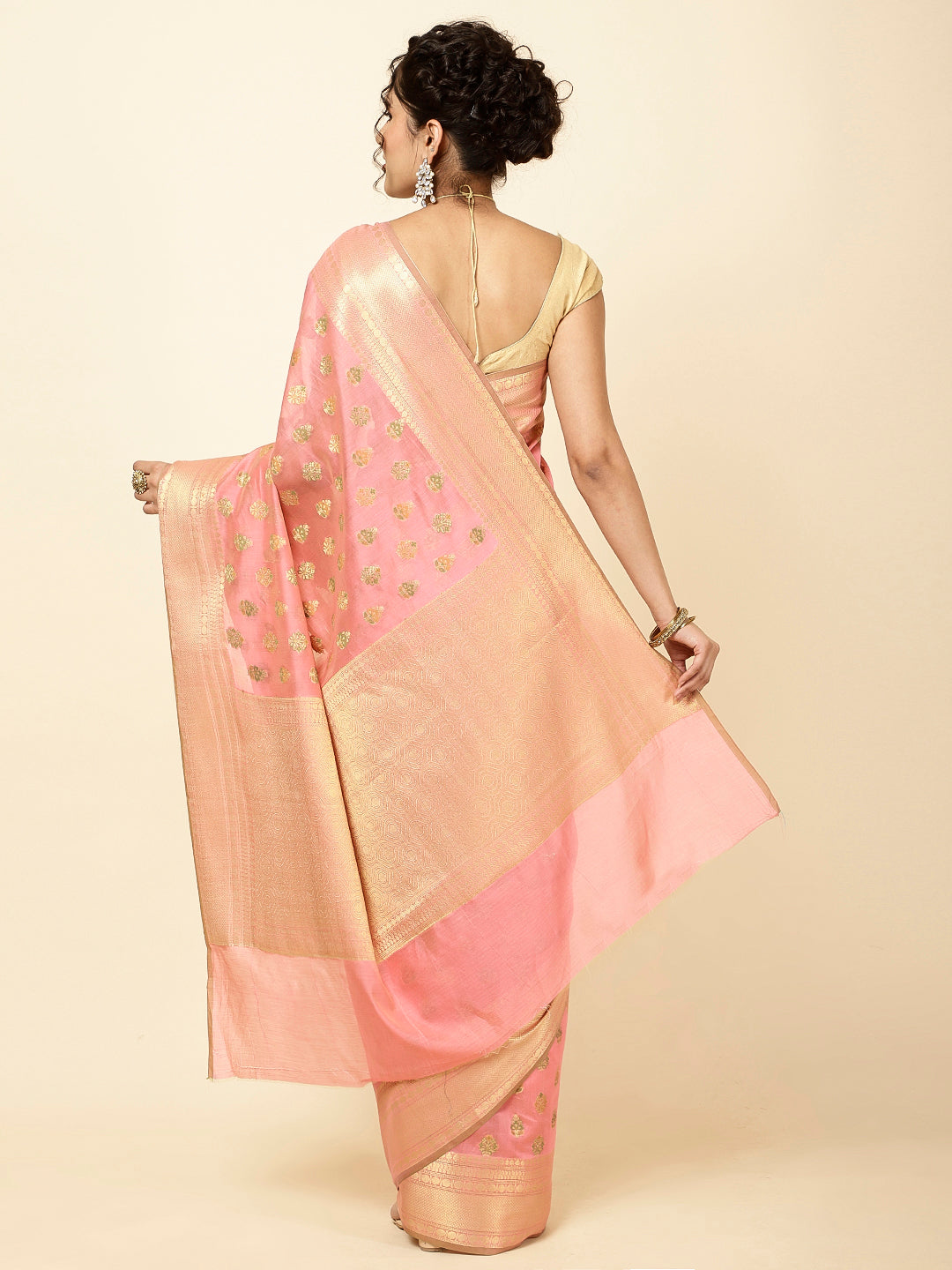Zari Border Booti Woven Cotton Saree