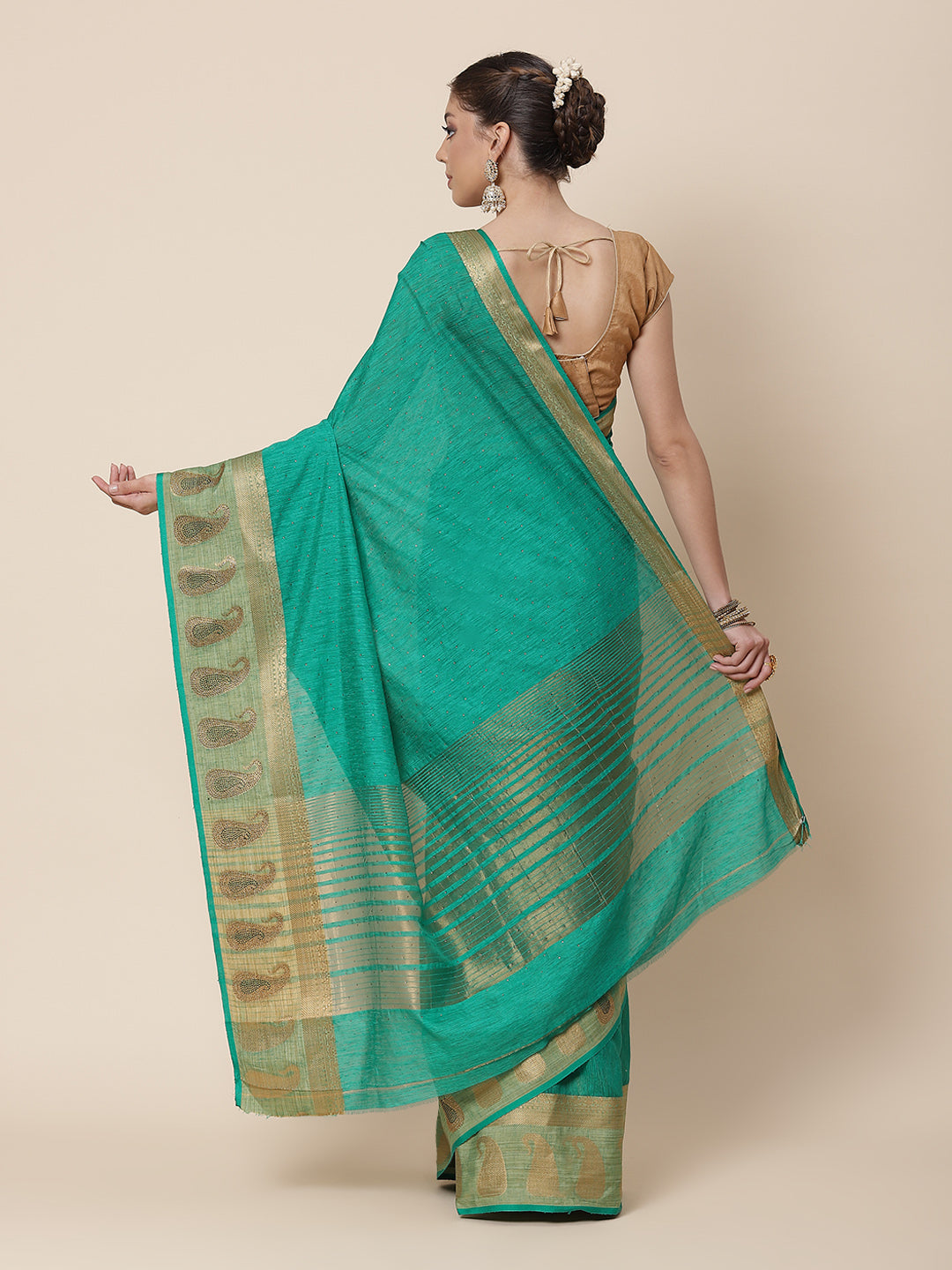 Stone Work Art Handloom Woven Saree