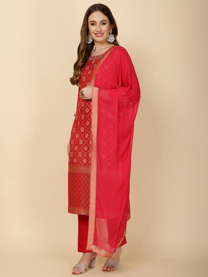 Woven Banarsi Suit Set With Dupatta
