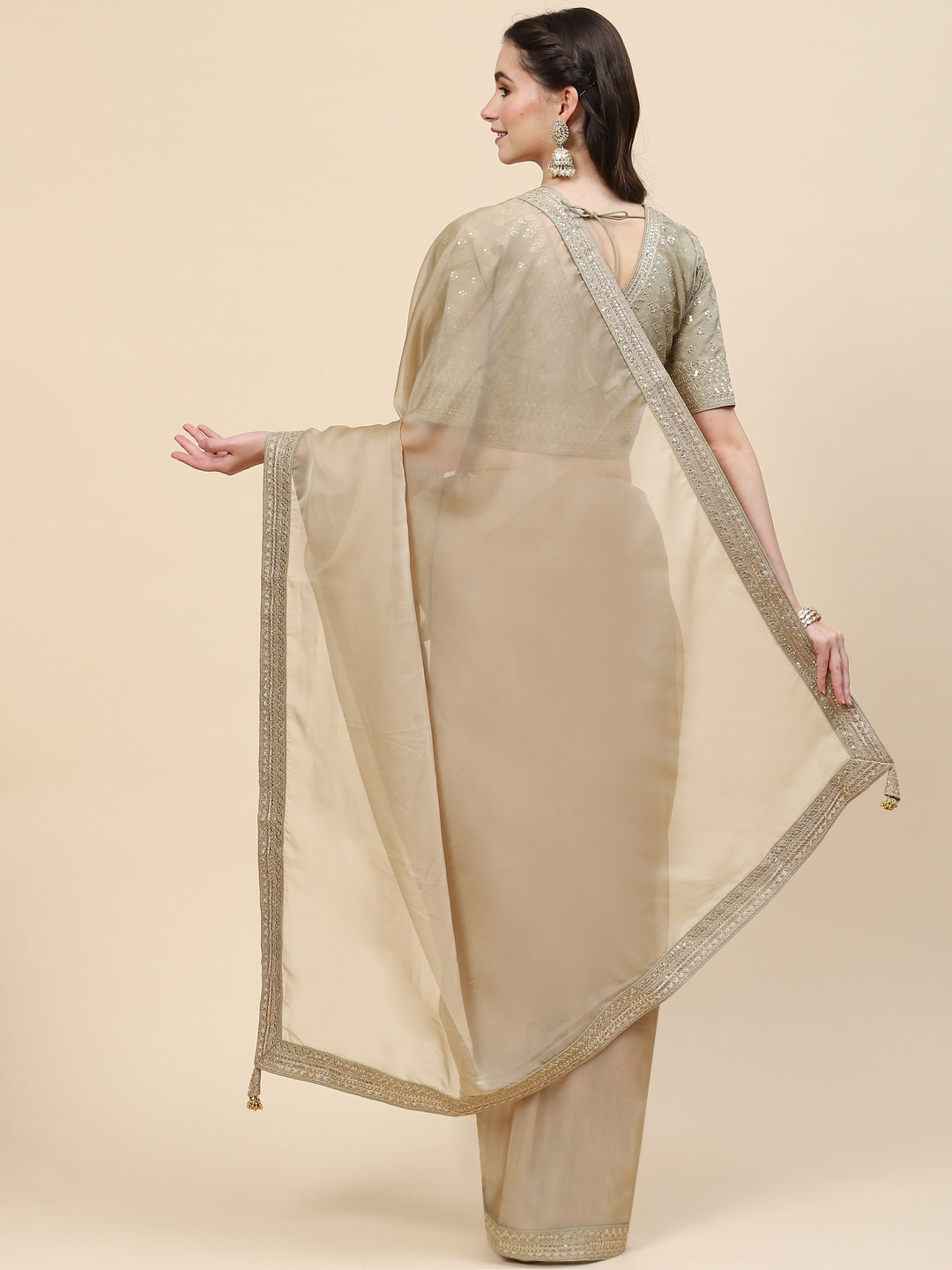 Sequin Embroidered Organza Saree