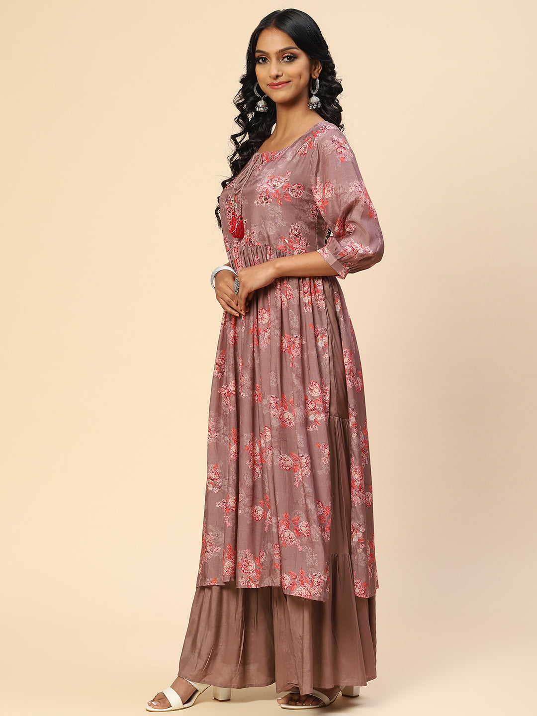 Floral Printed Muslin Kurta With Sharara