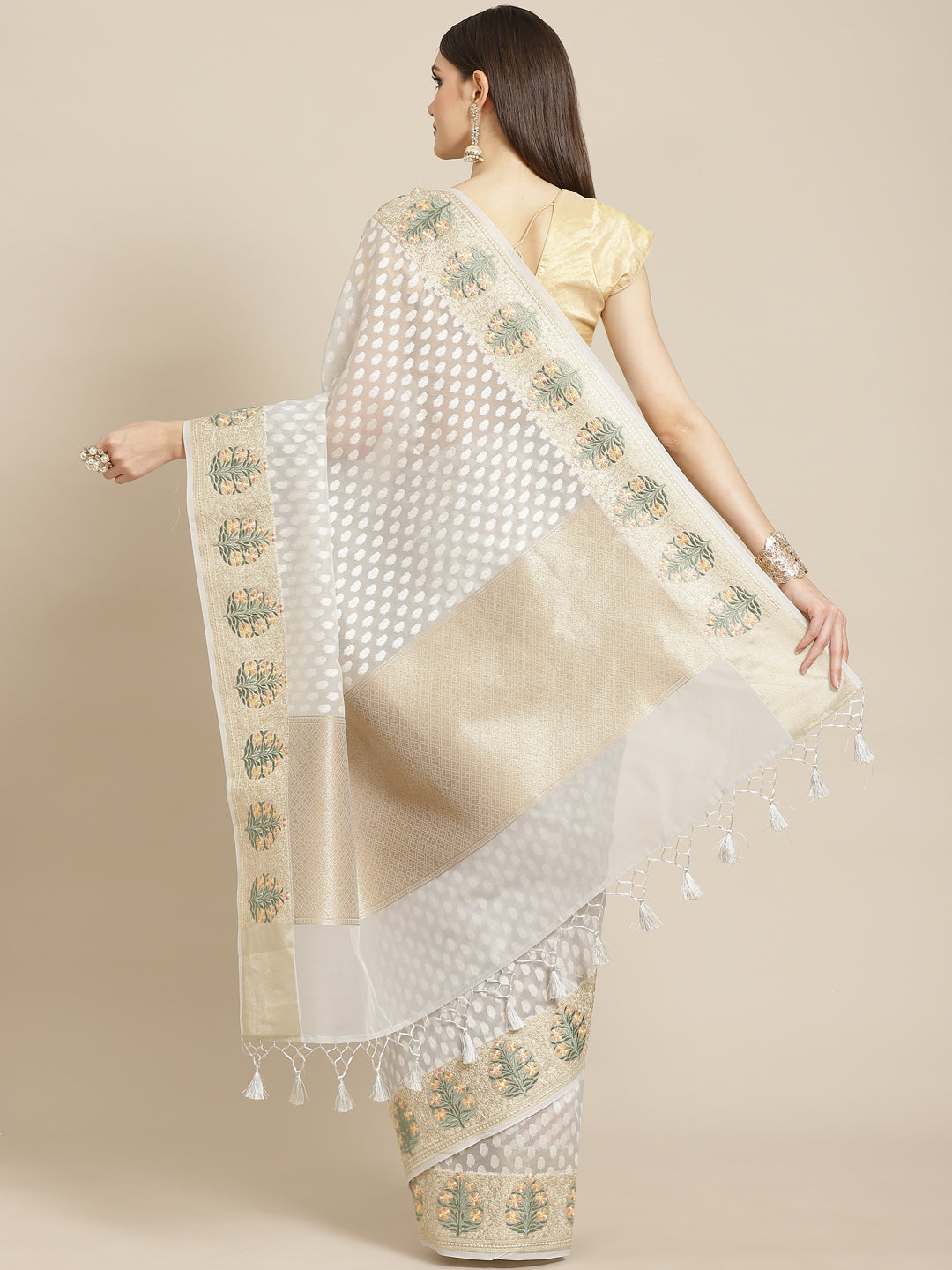 Resham Border Cotton Embroidered Saree