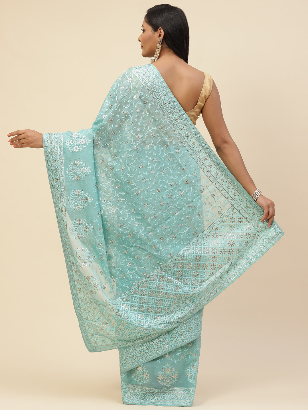 Resham Jaal Embroidered Organza Saree