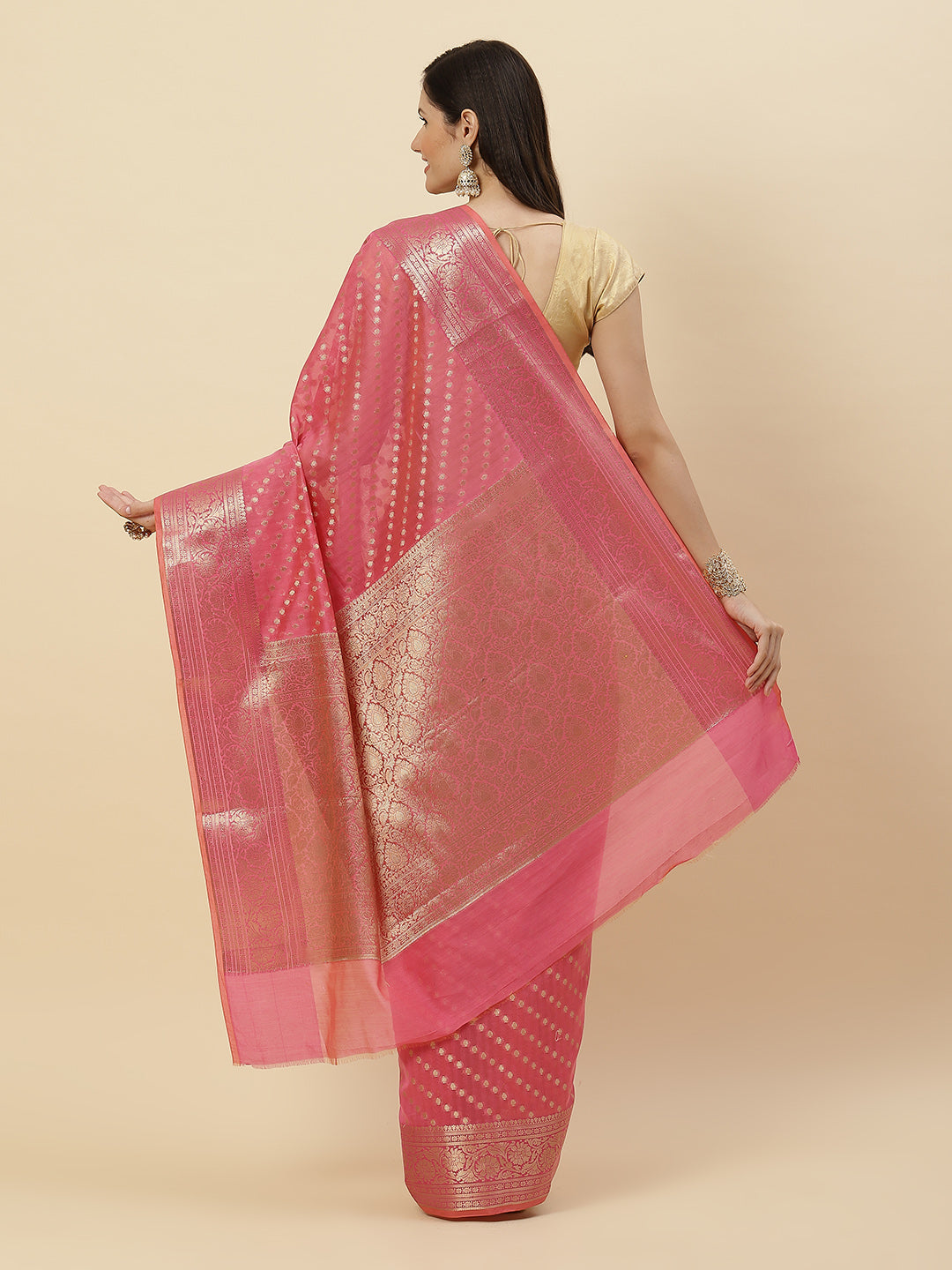 Zari Border Booti Cotton Woven Saree