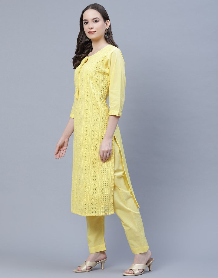 Cotton Embroidered Kurti with Straight Pant