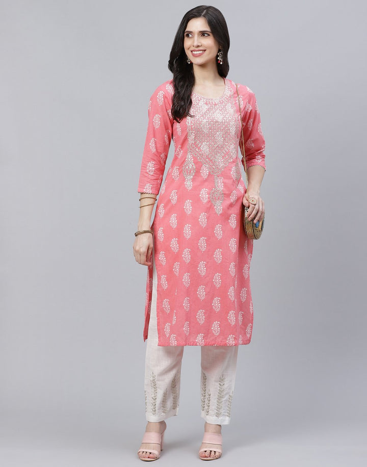 Paisley Print Cotton Kurti with Pant