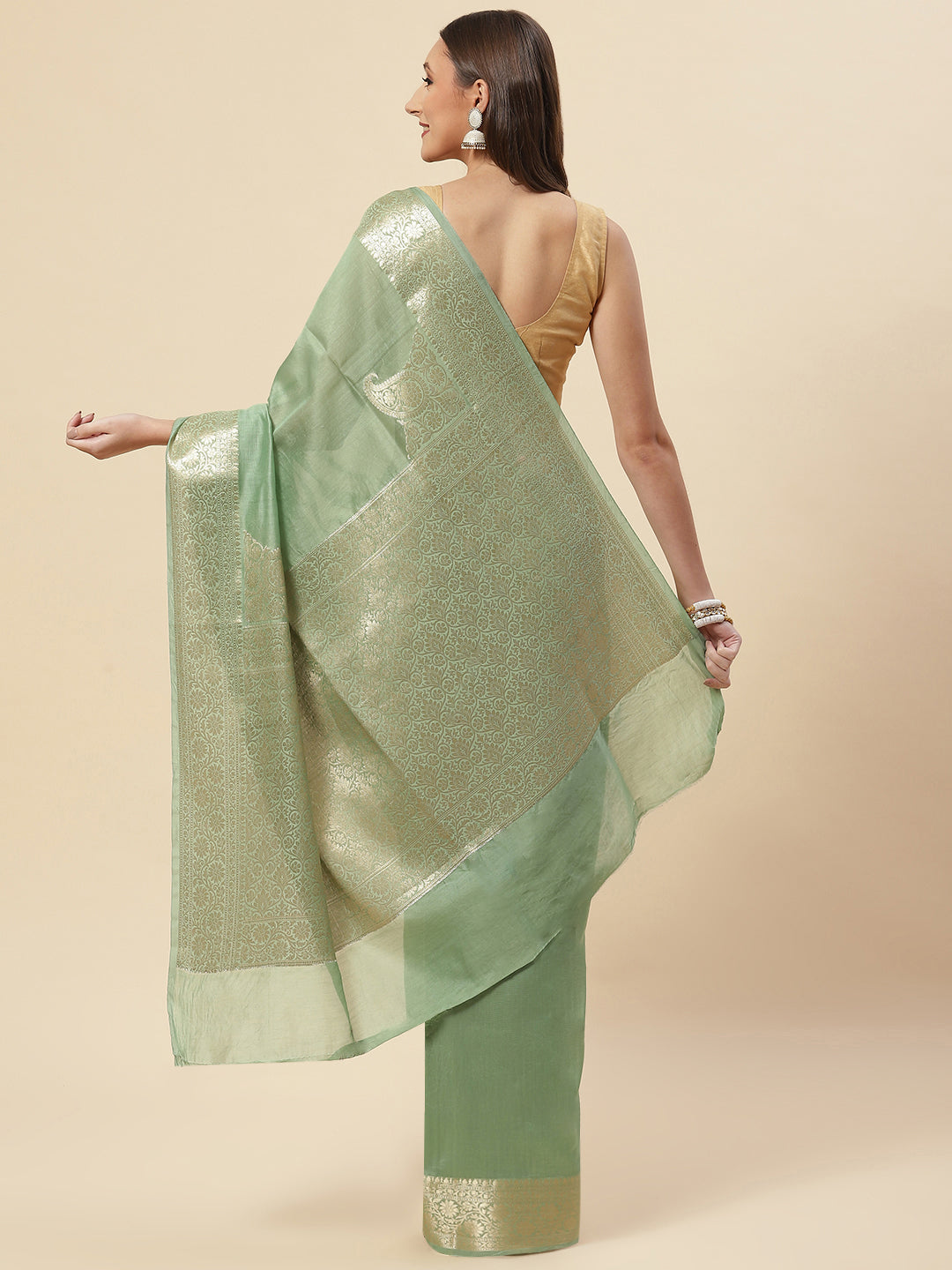 Plain Zari Border Cotton Woven Saree
