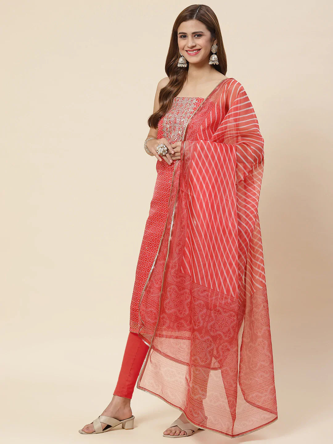 Bandhani Printed Organza Unstitched Suit Piece With Dupatta