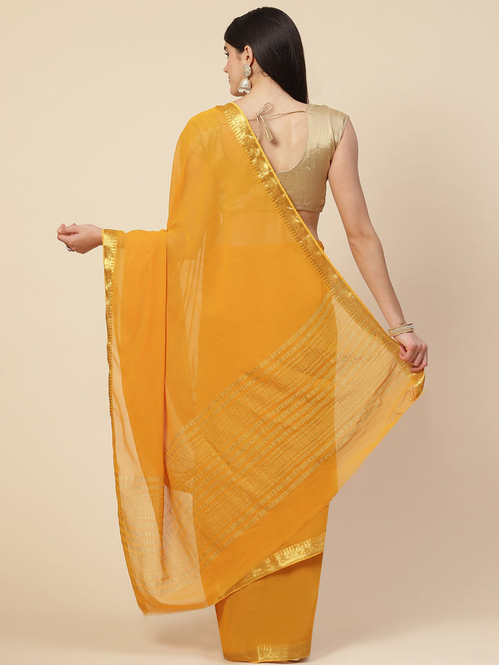 Plain Zari Border Chiffon Saree
