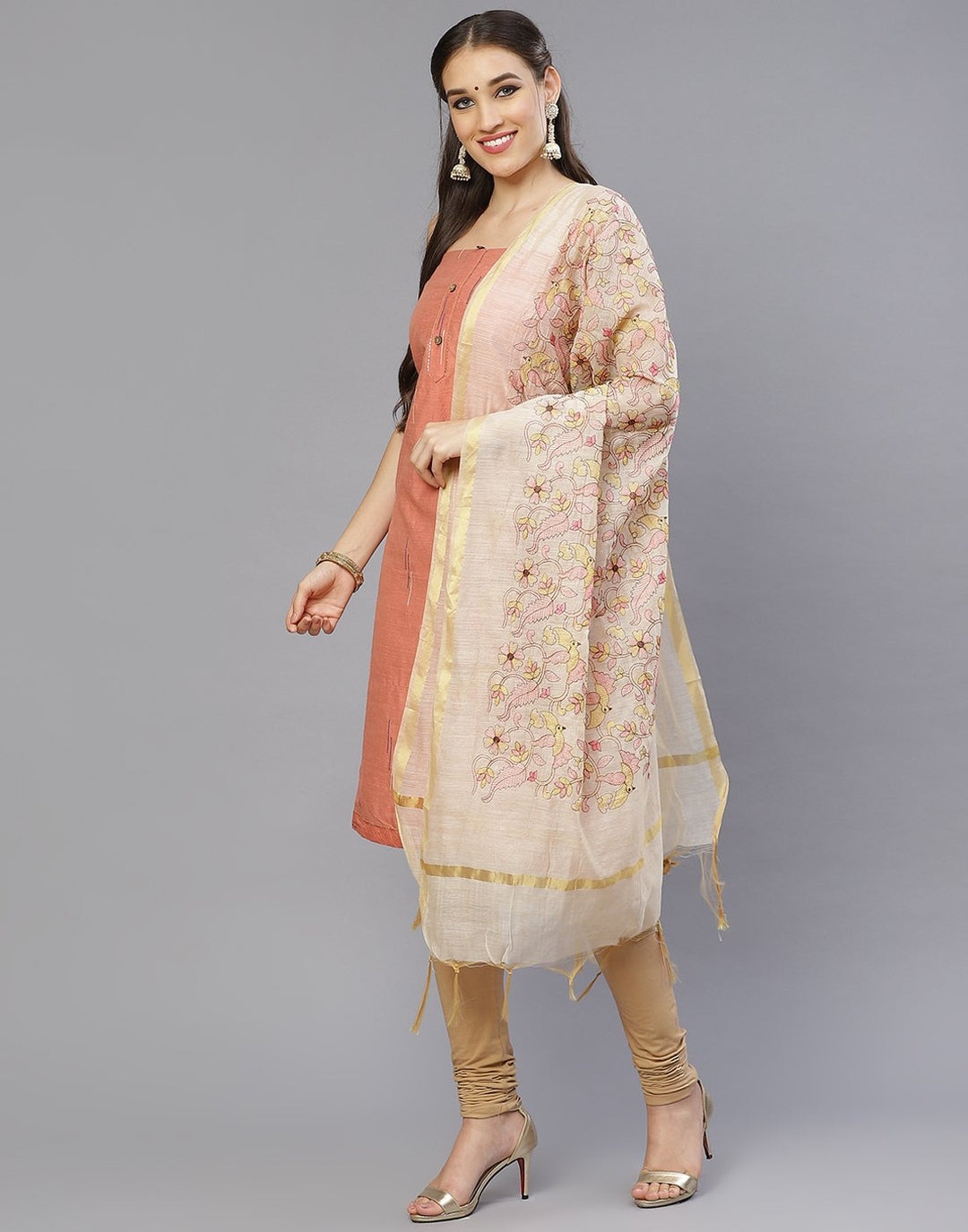 Chanderi Embroidered Suit Piece with fancy dupatta