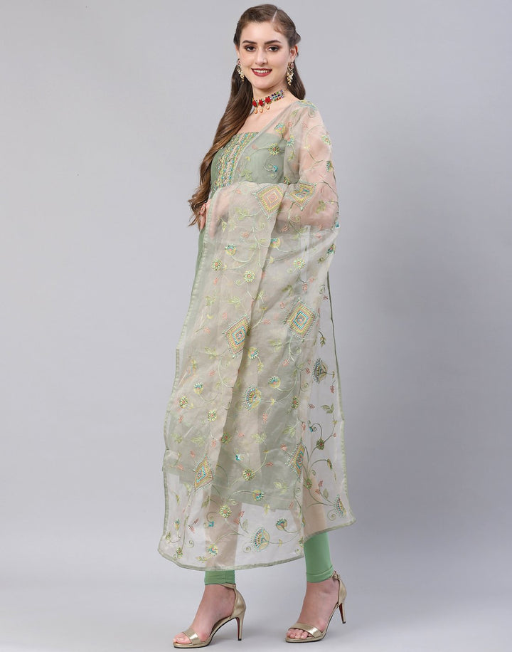 Chanderi Embroidered Suit Piece with fancy dupatta