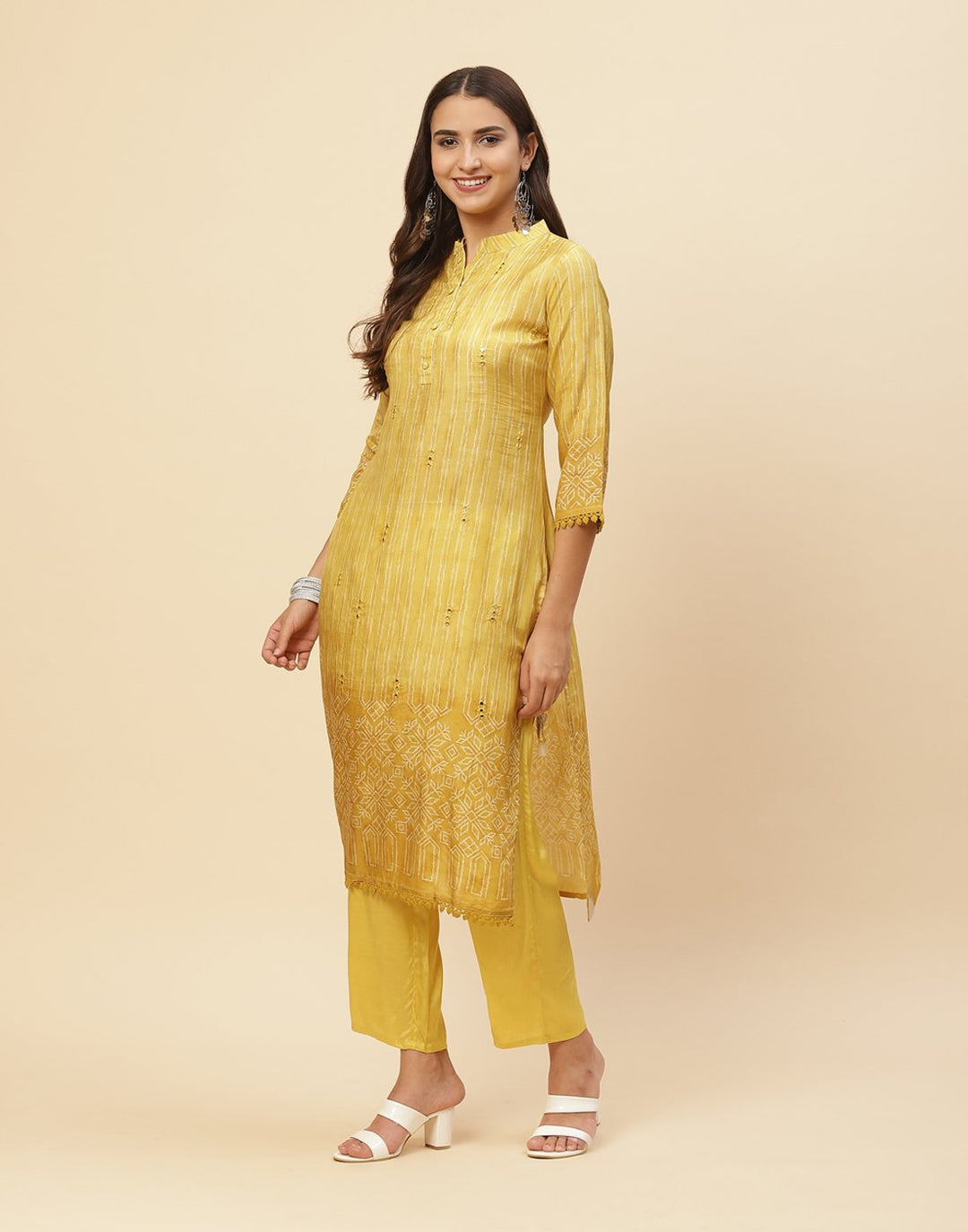 Printed Mirror Work Cotton Muslin Kurti With Pant