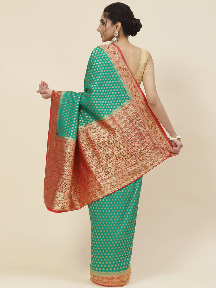 Zari Booti Crepe Plain Saree