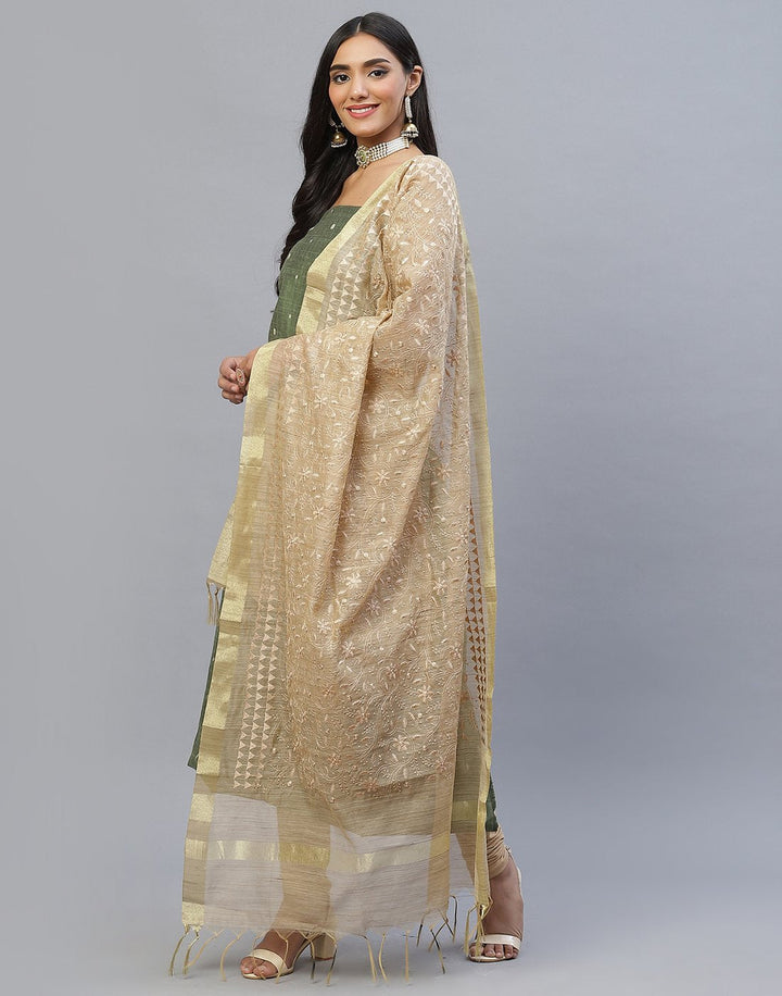 Chanderi Embroidered Suit Piece with fancy dupatta