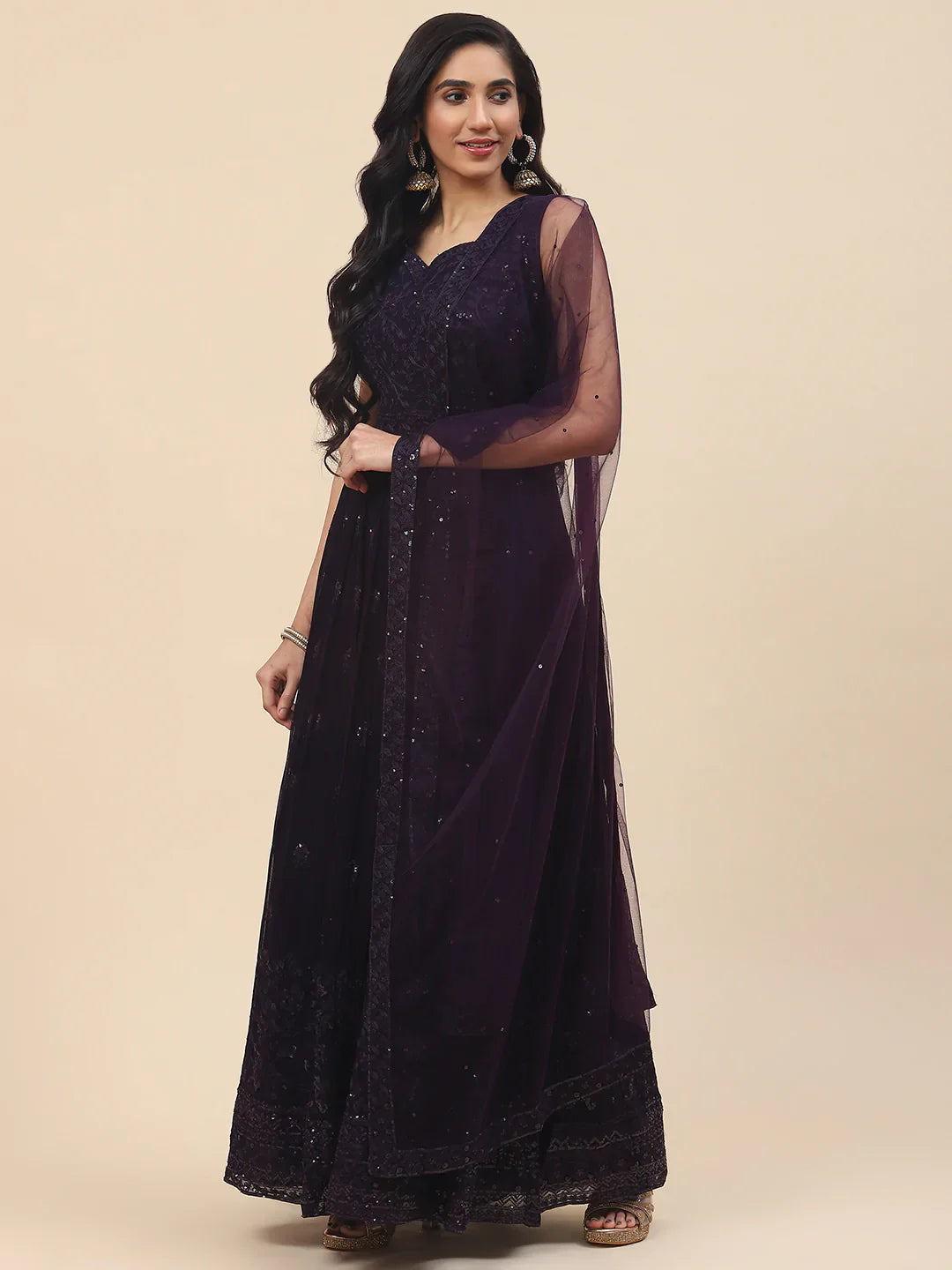 Resham Booti Embroidered Georgette Kurta With Churidar &amp; Dupatta