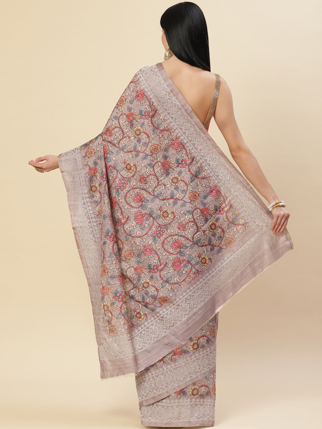 Digital Floral Printed Tussar Saree