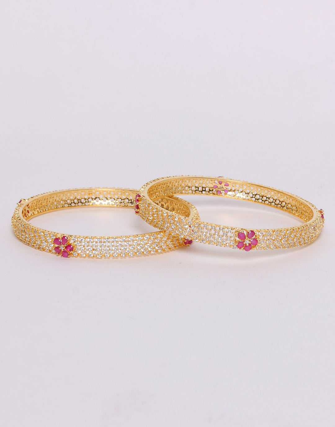 Elegant Gold Toned White with Coloured Stone Bangle Set