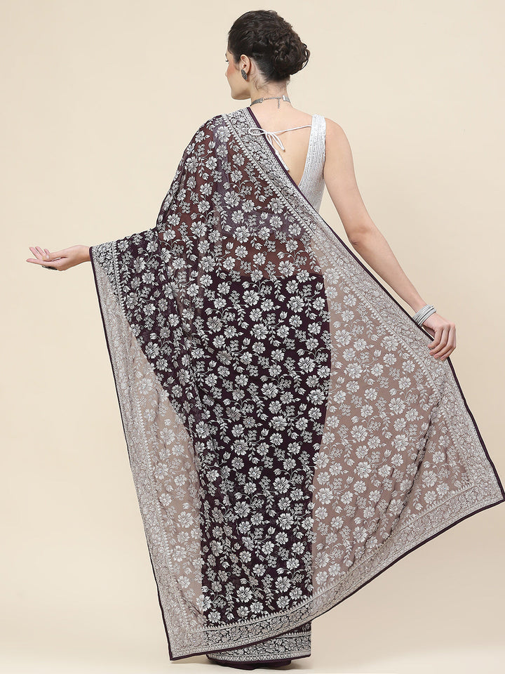Resham Embroidery Georgette Saree