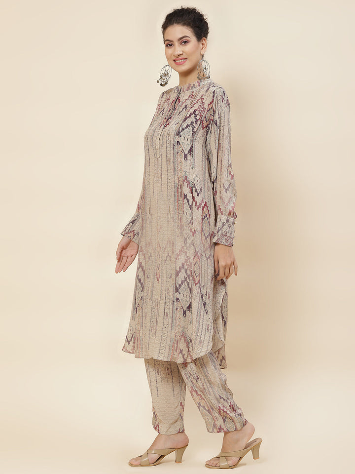 Printed Crepe Kurta With Pants