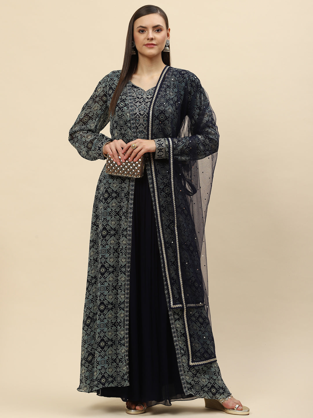 Digital Printed Crop Top Sharara With Dupatta &amp; Jacket