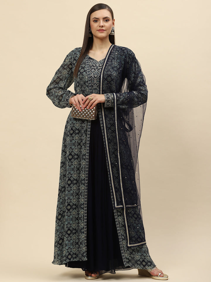 Digital Printed Crop Top Sharara With Dupatta &amp; Jacket