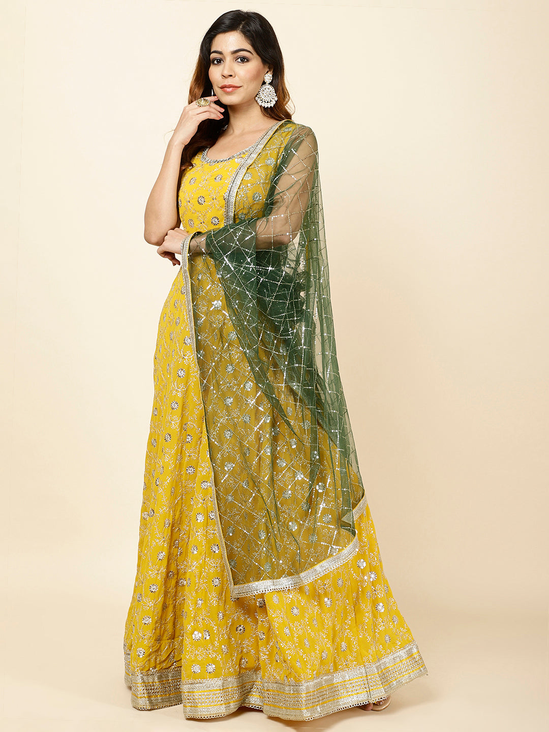 Embroidered Georgette Anarkali Kurta With Dupatta