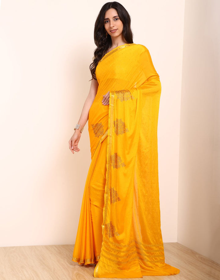 Yellow Art Crepe Saree