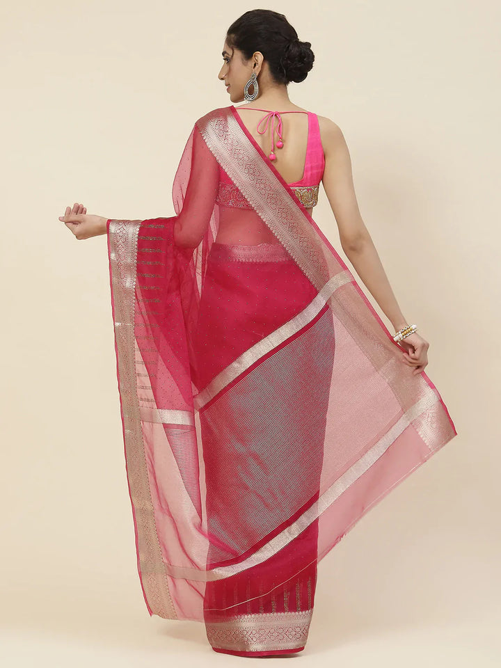 Stone Work Organza Plain Saree